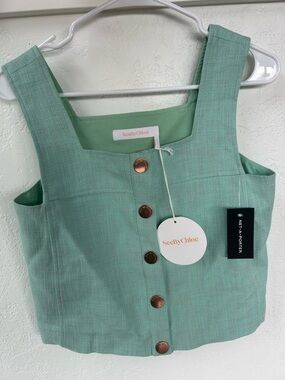 NWT See by Chloé Mint Green Ocean Wave Button-Front Crop Top